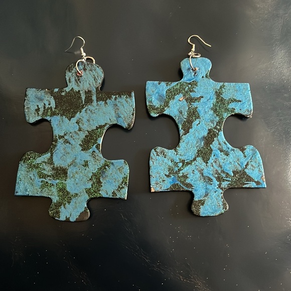 Blue & Black Puzzle Earrings - Picture 12 of 16